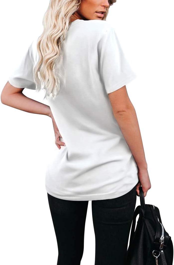 imageWIHOLL Women Summer T Shirts Short Sleeve Rounded V Neck Pocket Tee Tops00white