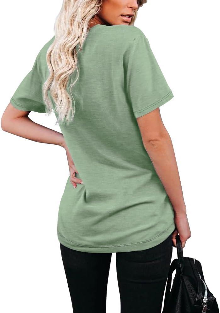 imageWIHOLL Women Summer T Shirts Short Sleeve Rounded V Neck Pocket Tee Tops1qsage Green