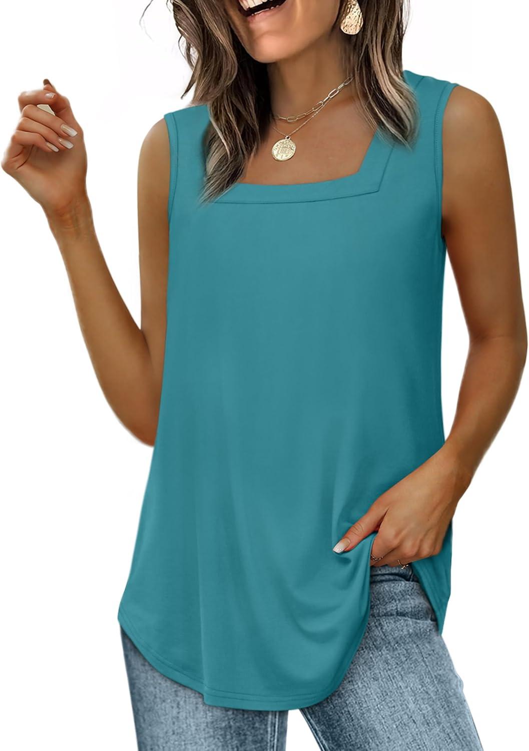 imageWIHOLL Womens Square Neck Tank Top2cadetblue
