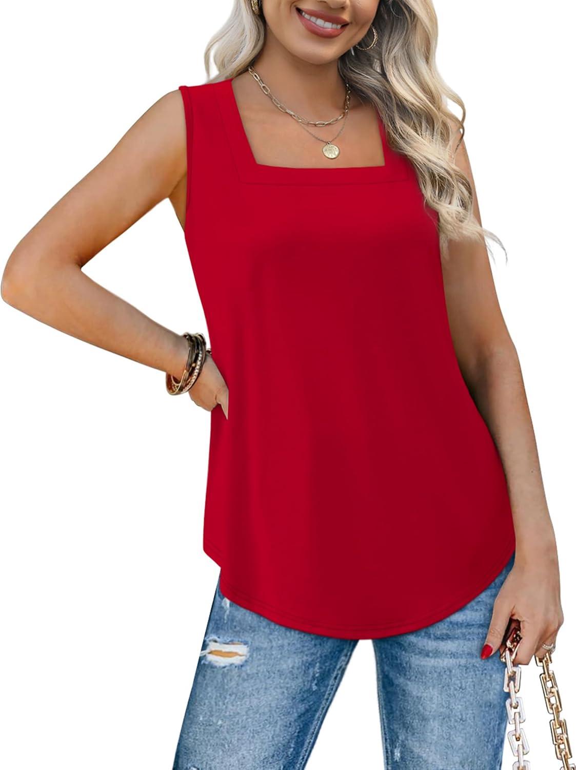 imageWIHOLL Womens Square Neck Tank Top3red