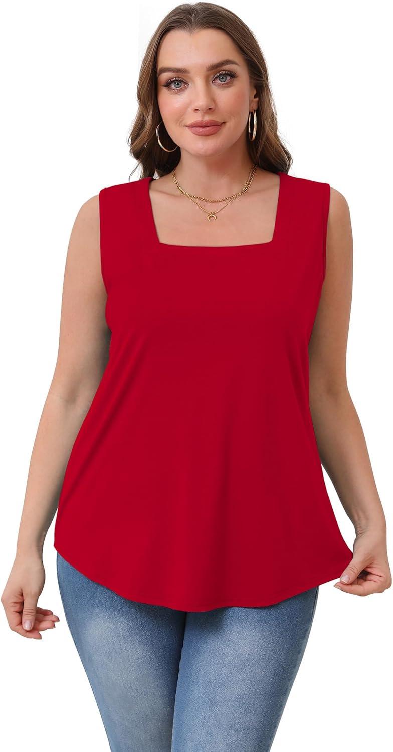imageWIHOLL Womens Square Neck Tank Top3red
