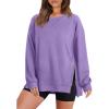 WIHOLL Women’s Oversized Lightweight Sweatshirt with Side Slit Zipper Soft Crew Neck Pullover Long Sleeve Tops 2024 Fashion