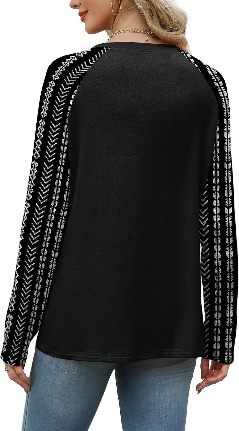 image:imageWIHOLL Long Sleeve Shirts for Women Color Block Raglan Tops Fall FashionBlack Striped