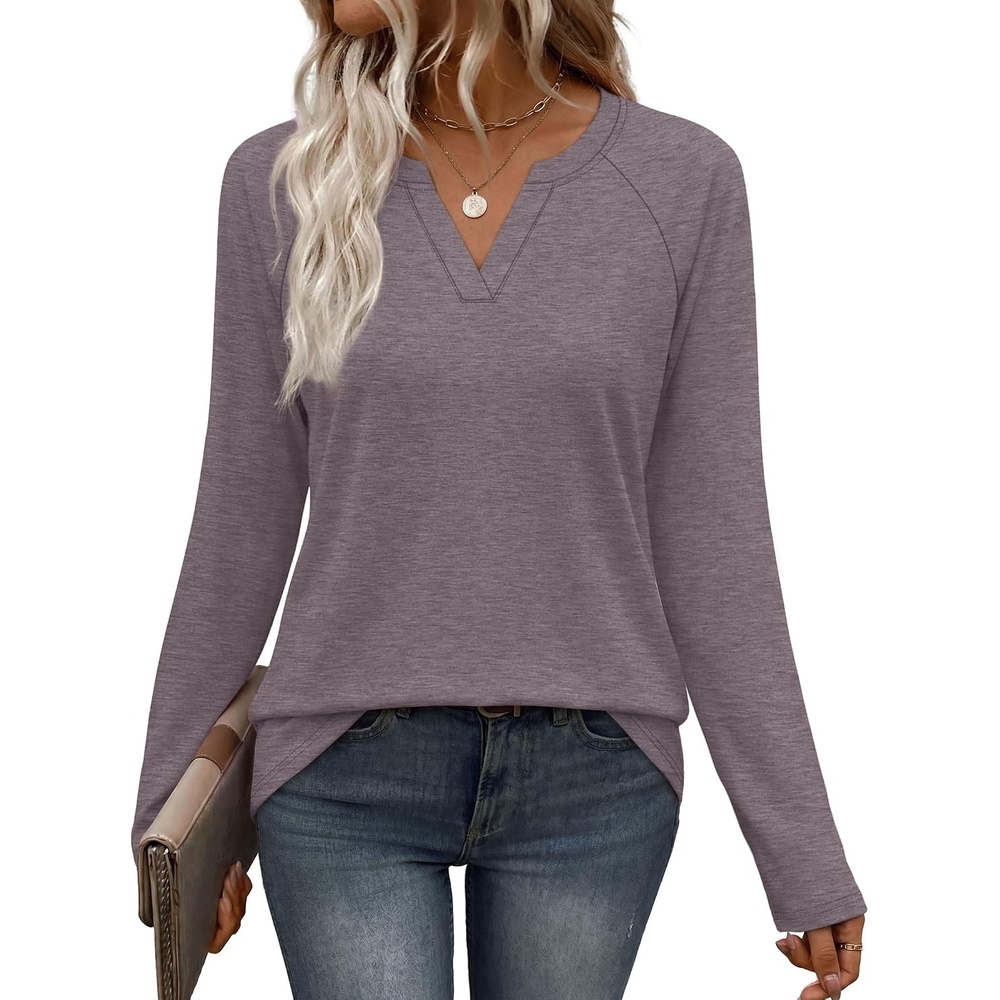 image:imageWIHOLL Long Sleeve Shirts for Women Color Block Raglan Tops Fall FashionMocha Grey Purple
