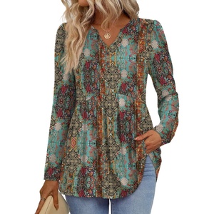 WIHOLL Western Shirts for Women Long Sleeve Boho Fall Tops Fashion Clothing Cowgirl Outfits Vintage Graphic Tees Ethnic Print S