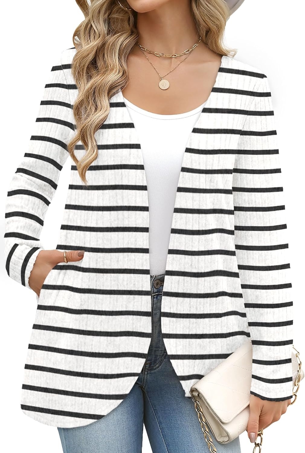 image:imageWIHOLL Cardigan Sweaters Fall Fashion Long Sleeve Shirts Casual03stripe