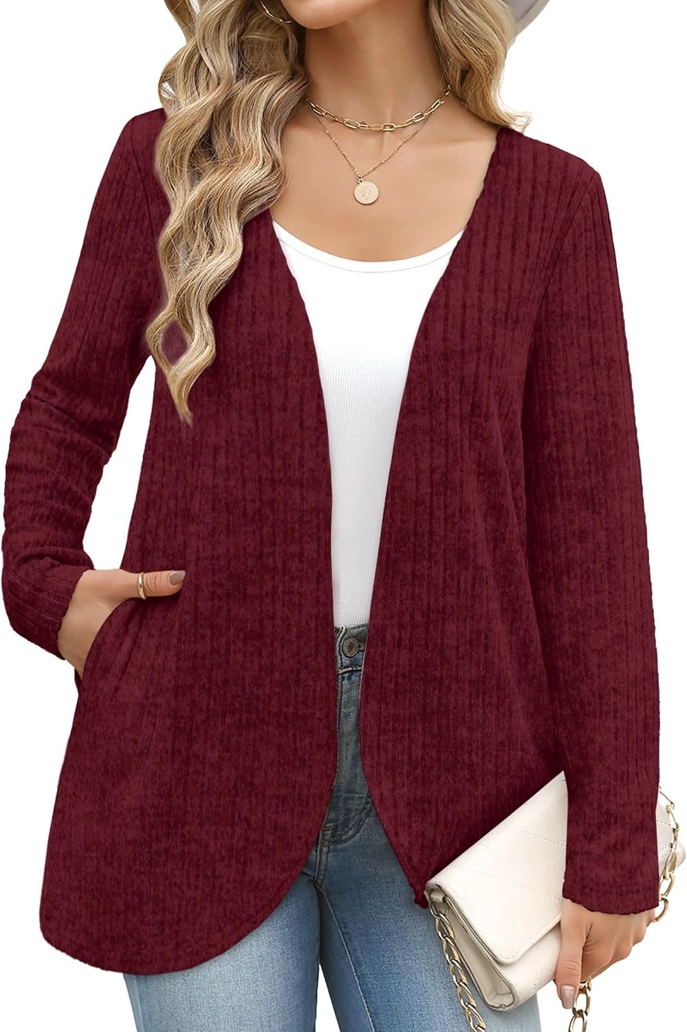 image:imageWIHOLL Cardigan Sweaters Fall Fashion Long Sleeve Shirts Casual11red