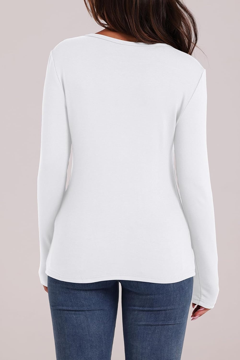 image:imageWIHOLL Long Sleeve Thermal Shirt for Women Light Fleece Tops Fall 2026 Crew Neck Casual Basic TShirtsBwhite