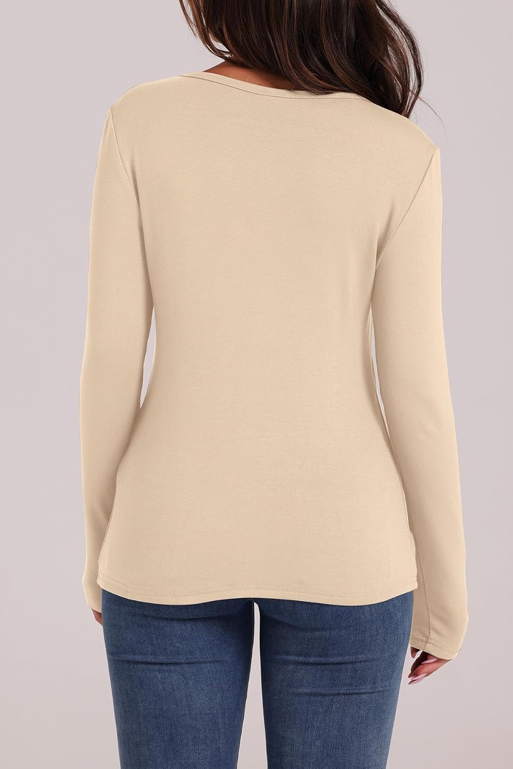 image:imageWIHOLL Long Sleeve Thermal Shirt for Women Light Fleece Tops Fall 2026 Crew Neck Casual Basic TShirtsCbeige
