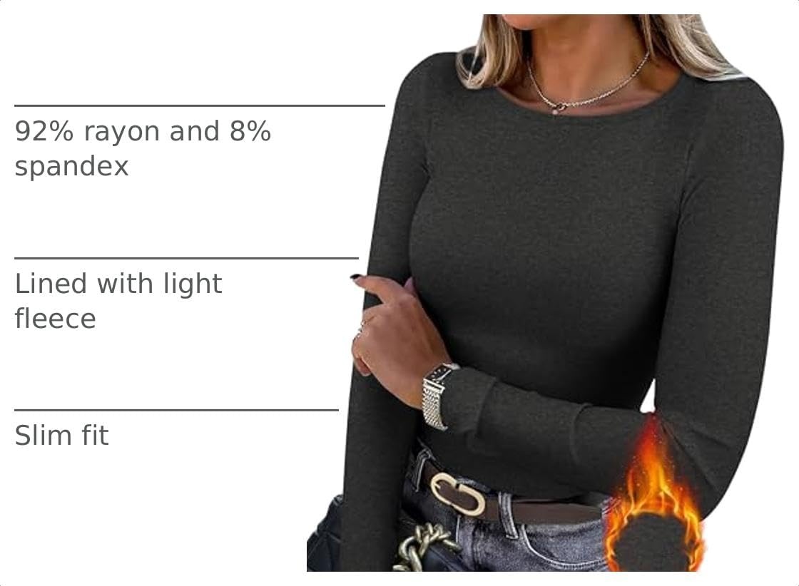 image:imageWIHOLL Long Sleeve Thermal Shirt for Women Light Fleece Tops Fall 2026 Crew Neck Casual Basic TShirtsDgrey