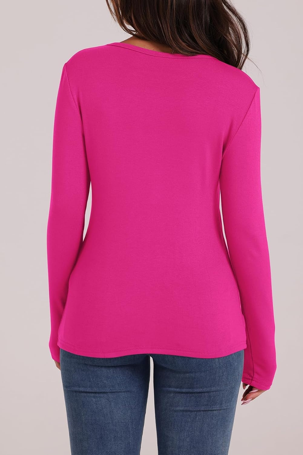 image:imageWIHOLL Long Sleeve Thermal Shirt for Women Light Fleece Tops Fall 2026 Crew Neck Casual Basic TShirtsDhot Pink