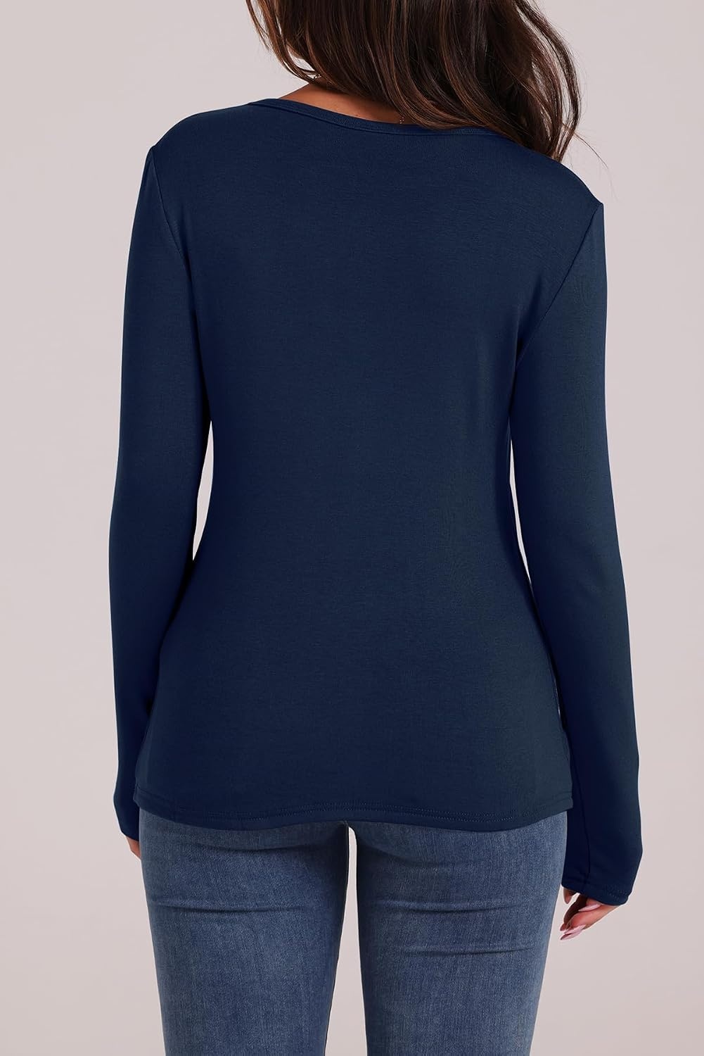 image:imageWIHOLL Long Sleeve Thermal Shirt for Women Light Fleece Tops Fall 2026 Crew Neck Casual Basic TShirtsDnavy Blue