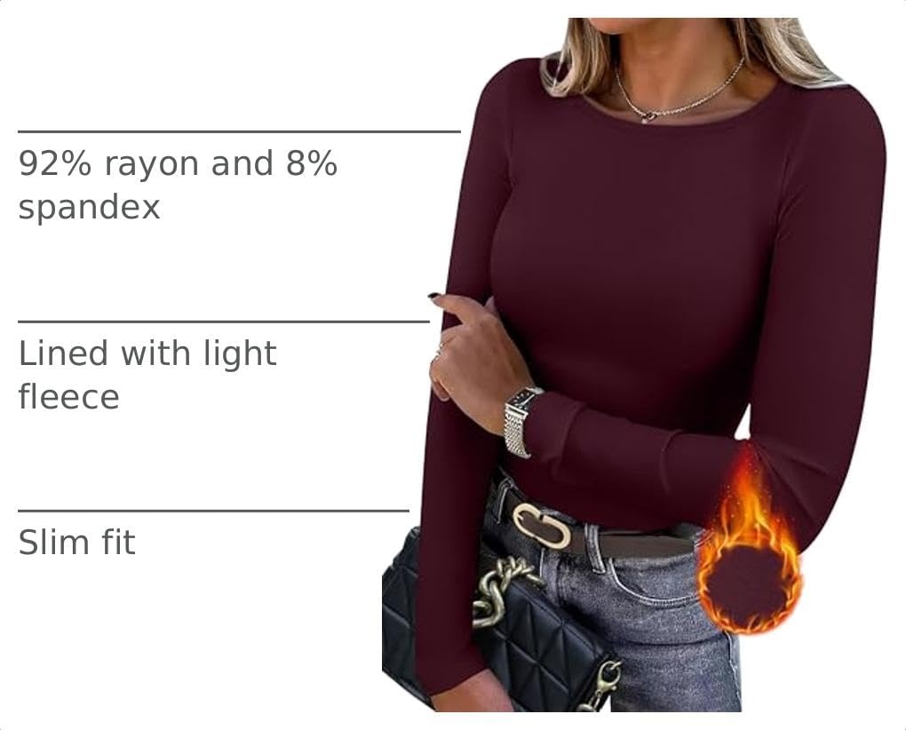 image:imageWIHOLL Long Sleeve Thermal Shirt for Women Light Fleece Tops Fall 2026 Crew Neck Casual Basic TShirtsDwine