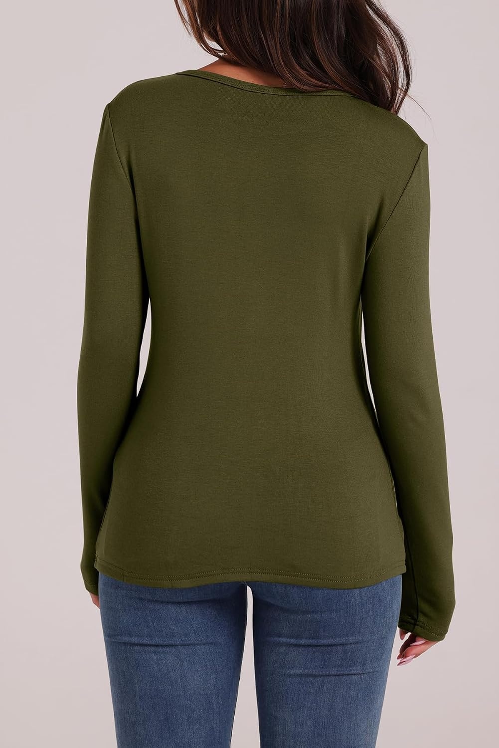 image:imageWIHOLL Long Sleeve Thermal Shirt for Women Light Fleece Tops Fall 2026 Crew Neck Casual Basic TShirtsEarmy Green