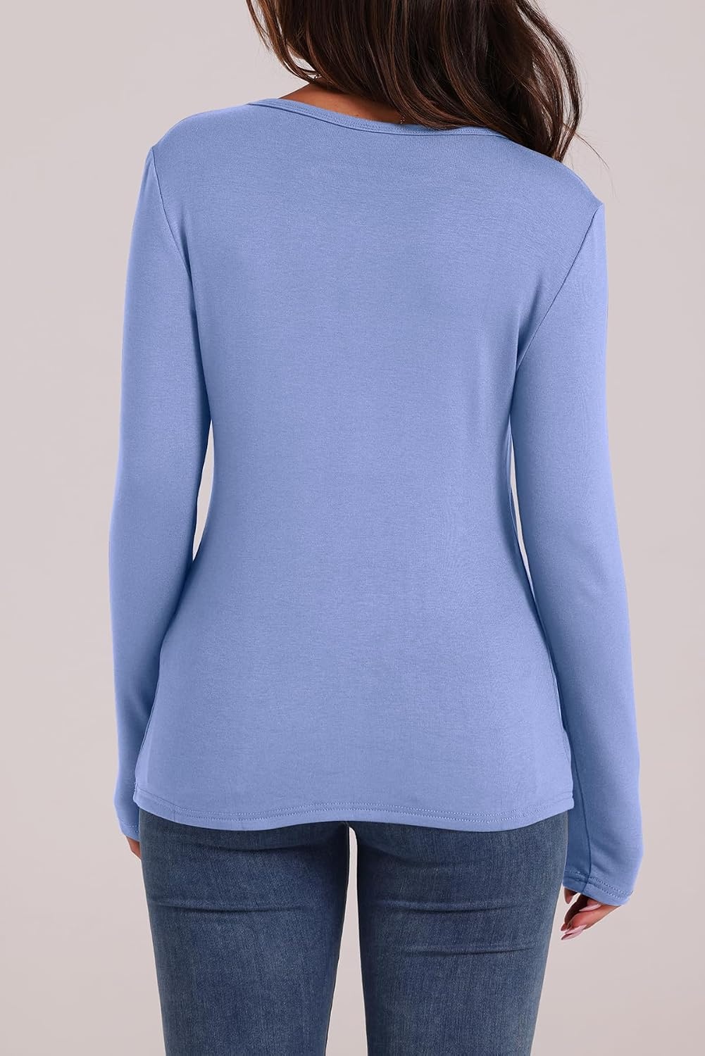 image:imageWIHOLL Long Sleeve Thermal Shirt for Women Light Fleece Tops Fall 2026 Crew Neck Casual Basic TShirtsElight Blue