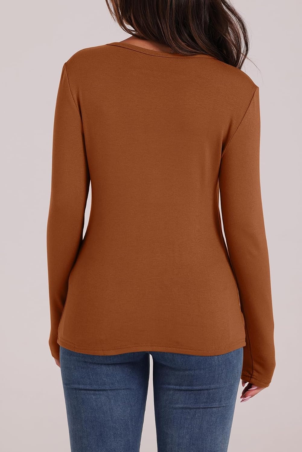 image:imageWIHOLL Long Sleeve Thermal Shirt for Women Light Fleece Tops Fall 2026 Crew Neck Casual Basic TShirtsFbrown