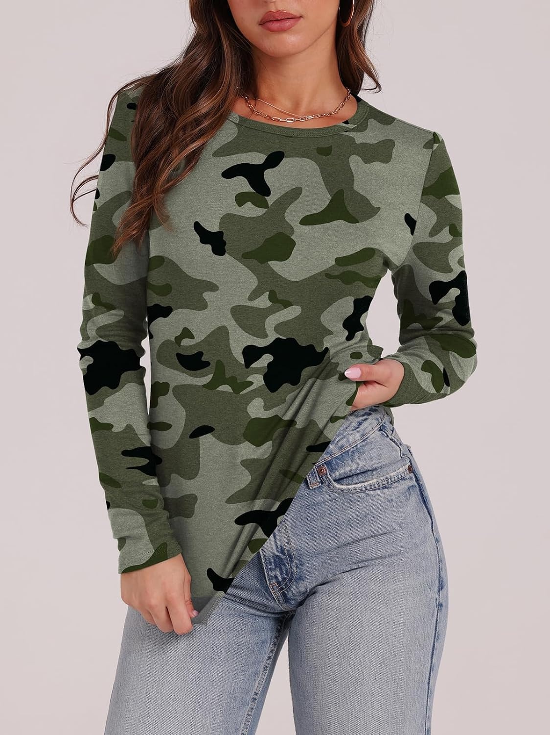 image:imageWIHOLL Long Sleeve Thermal Shirt for Women Light Fleece Tops Fall 2026 Crew Neck Casual Basic TShirtsPrint 01