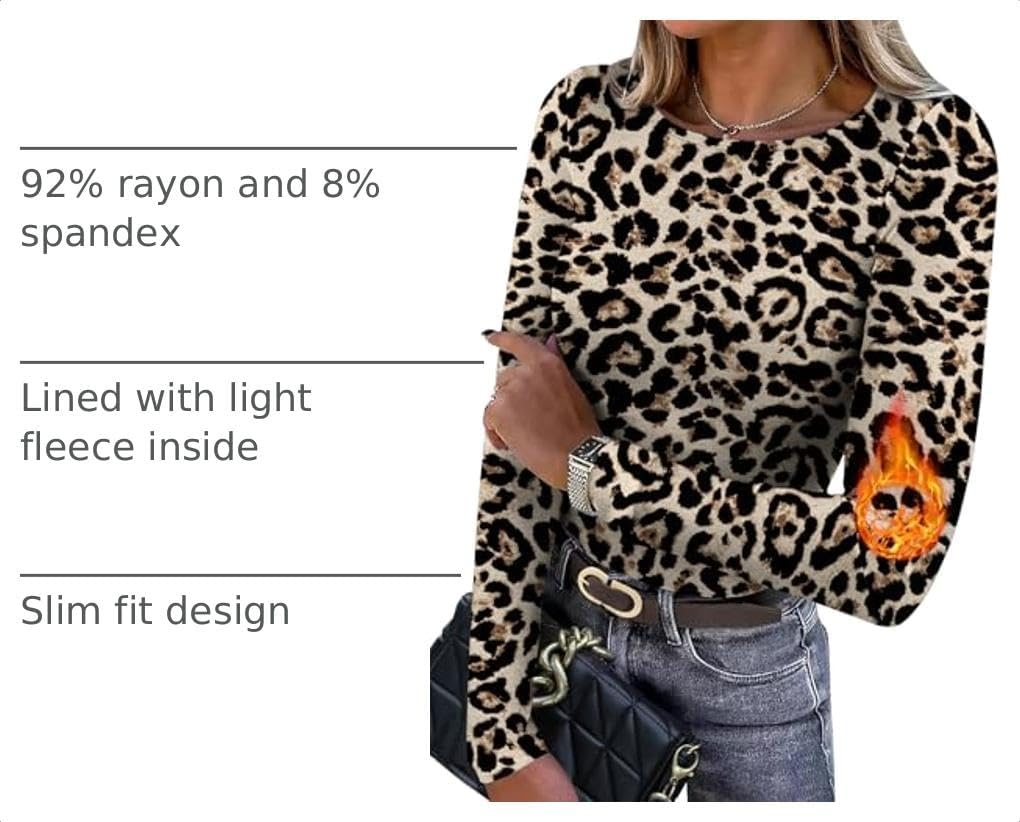image:imageWIHOLL Long Sleeve Thermal Shirt for Women Light Fleece Tops Fall 2026 Crew Neck Casual Basic TShirtsPrint 02