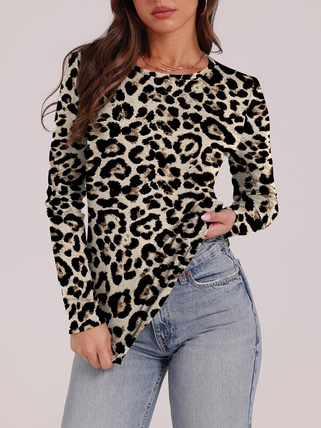image:imageWIHOLL Long Sleeve Thermal Shirt for Women Light Fleece Tops Fall 2026 Crew Neck Casual Basic TShirtsPrint 02
