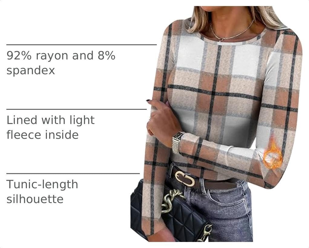 image:imageWIHOLL Long Sleeve Thermal Shirt for Women Light Fleece Tops Fall 2026 Crew Neck Casual Basic TShirtsPrint 04