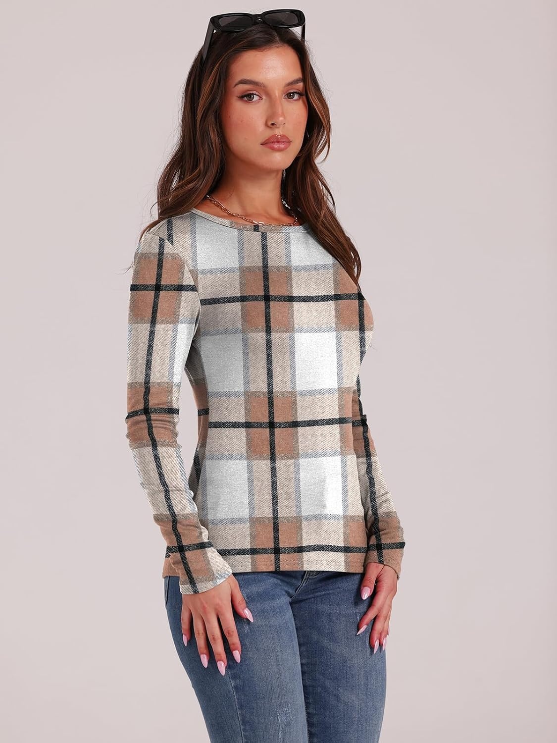 image:imageWIHOLL Long Sleeve Thermal Shirt for Women Light Fleece Tops Fall 2026 Crew Neck Casual Basic TShirtsPrint 04