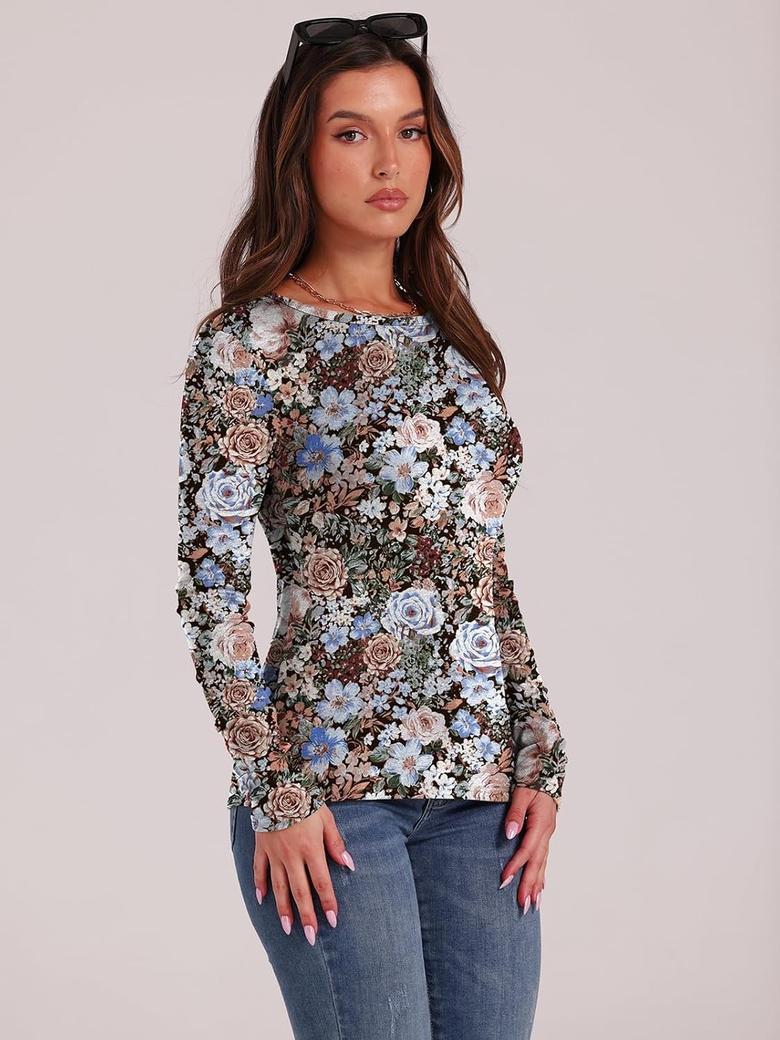 image:imageWIHOLL Long Sleeve Thermal Shirt for Women Light Fleece Tops Fall 2026 Crew Neck Casual Basic TShirtsPrint 05