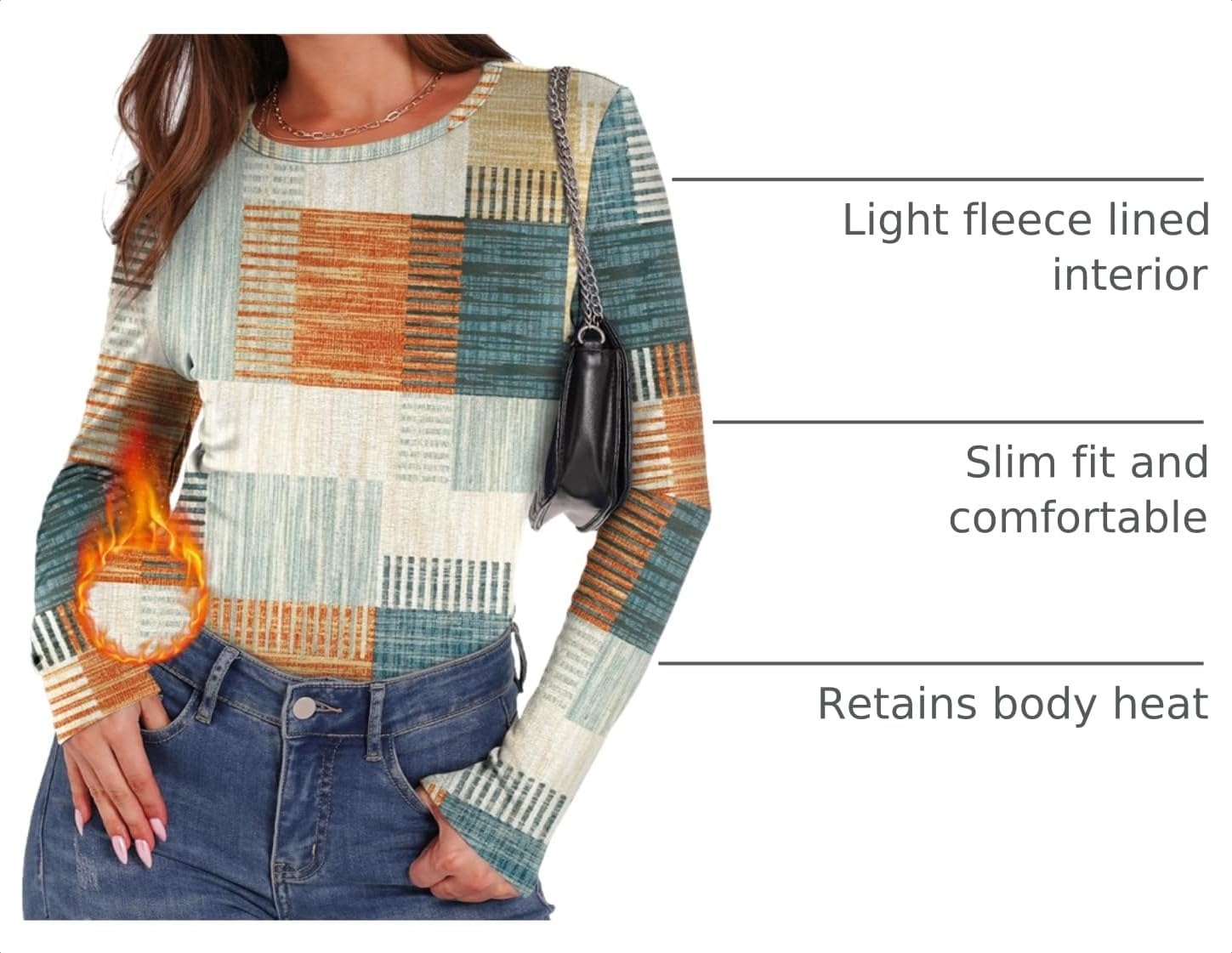 image:imageWIHOLL Long Sleeve Thermal Shirt for Women Light Fleece Tops Fall 2026 Crew Neck Casual Basic TShirtsPrint 06