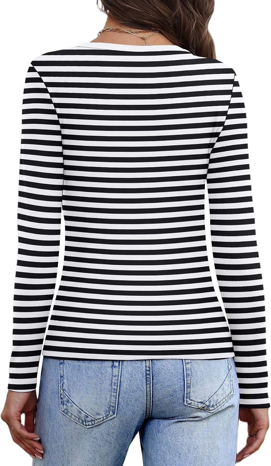 image:imageWIHOLL Long Sleeve Thermal Shirts for Women Fall TopsBlack Striped