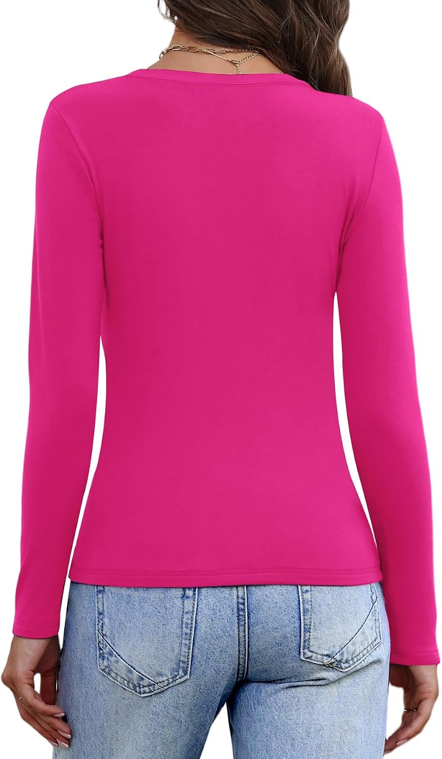 image:imageWIHOLL Long Sleeve Thermal Shirts for Women Fall TopsHot Pink