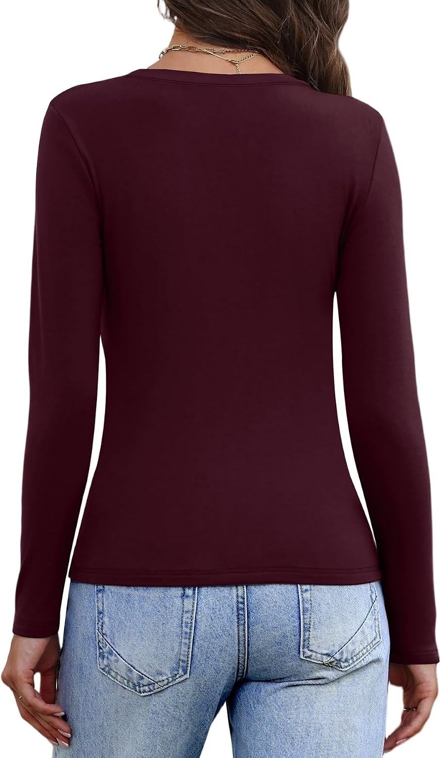 image:imageWIHOLL Long Sleeve Thermal Shirts for Women Fall TopsWine