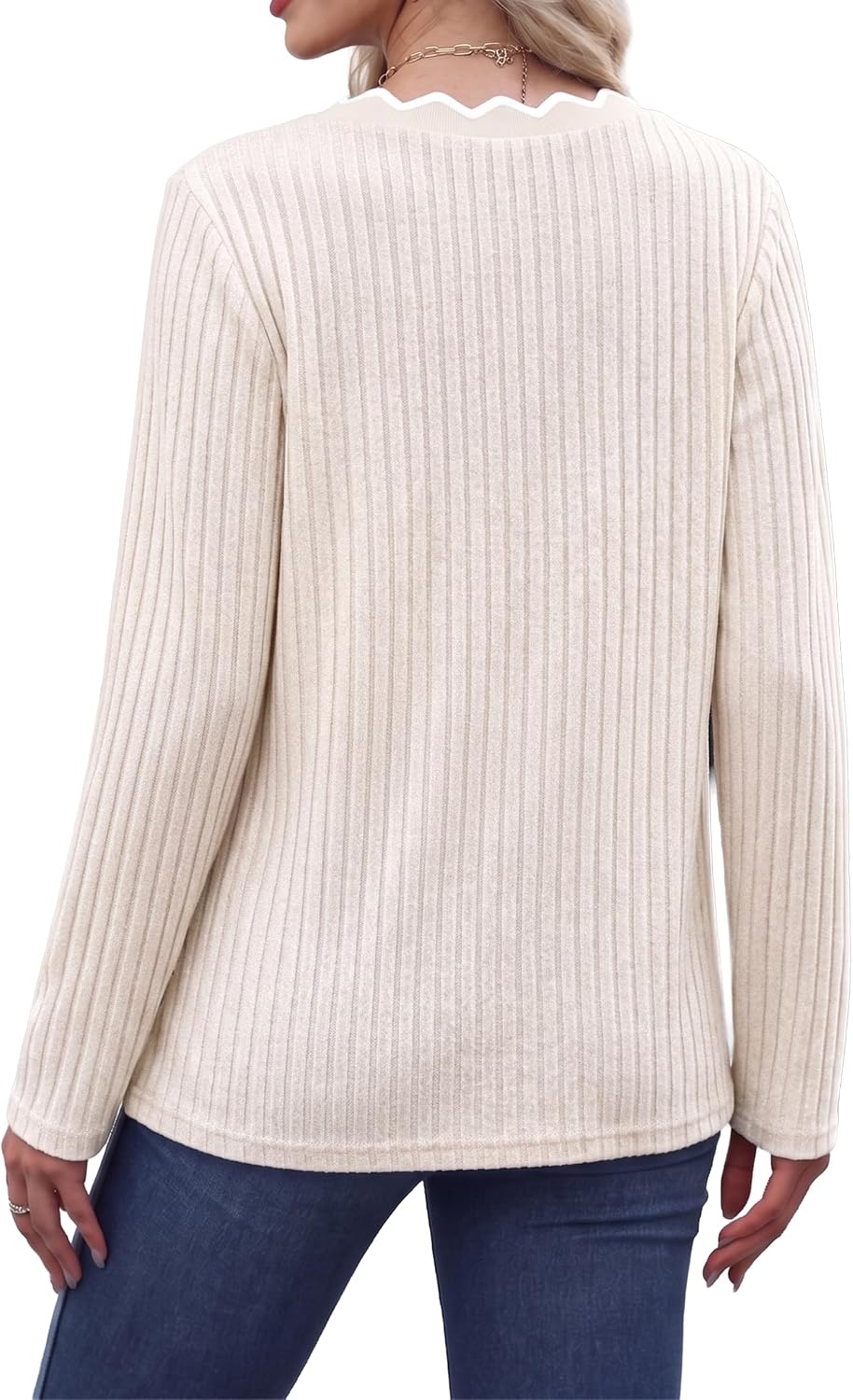 image:imageWIHOLL Long Sleeve Womens Shirts Lightweight Fall Tunic Top V Neck Sweaters01apricot