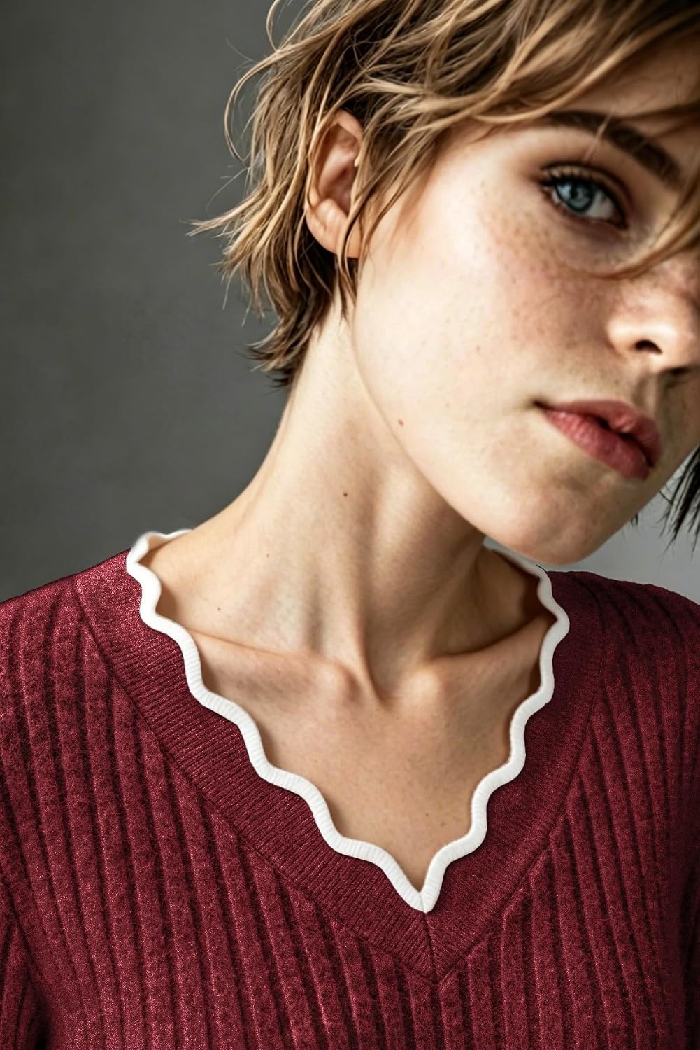image:imageWIHOLL Long Sleeve Womens Shirts Lightweight Fall Tunic Top V Neck Sweaters03red