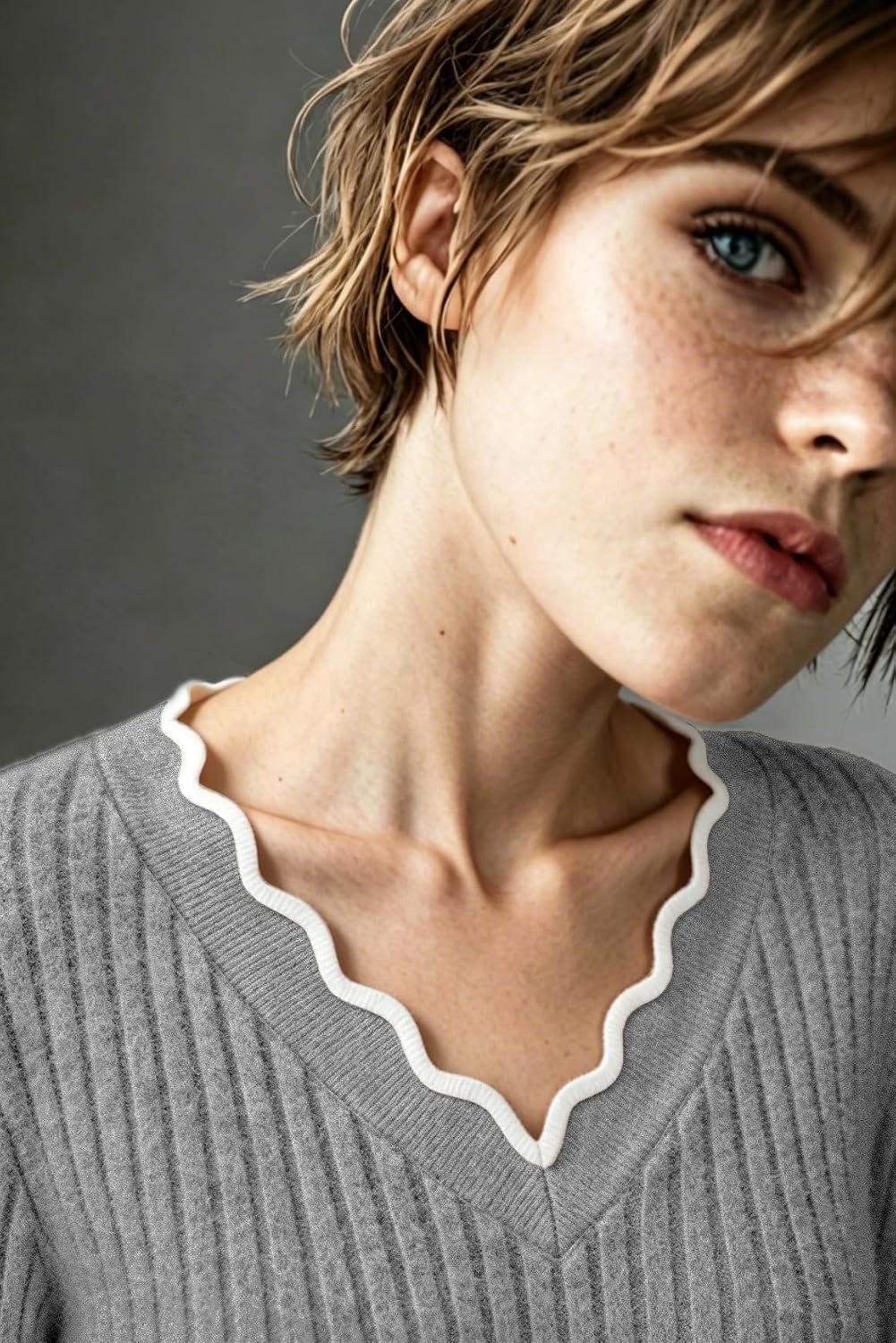image:imageWIHOLL Long Sleeve Womens Shirts Lightweight Fall Tunic Top V Neck Sweaters04grey
