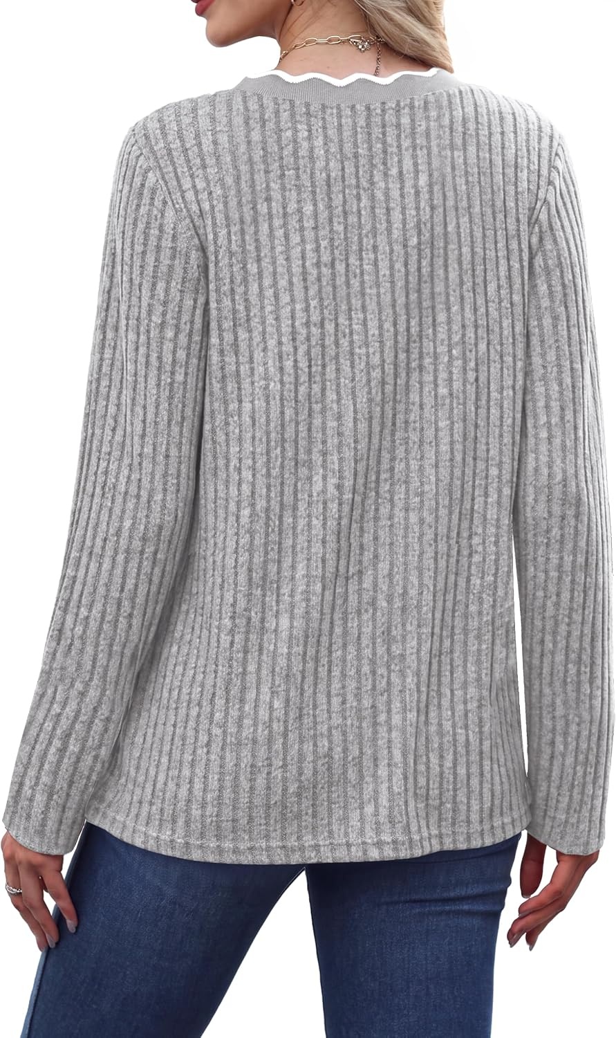 image:imageWIHOLL Long Sleeve Womens Shirts Lightweight Fall Tunic Top V Neck Sweaters04grey