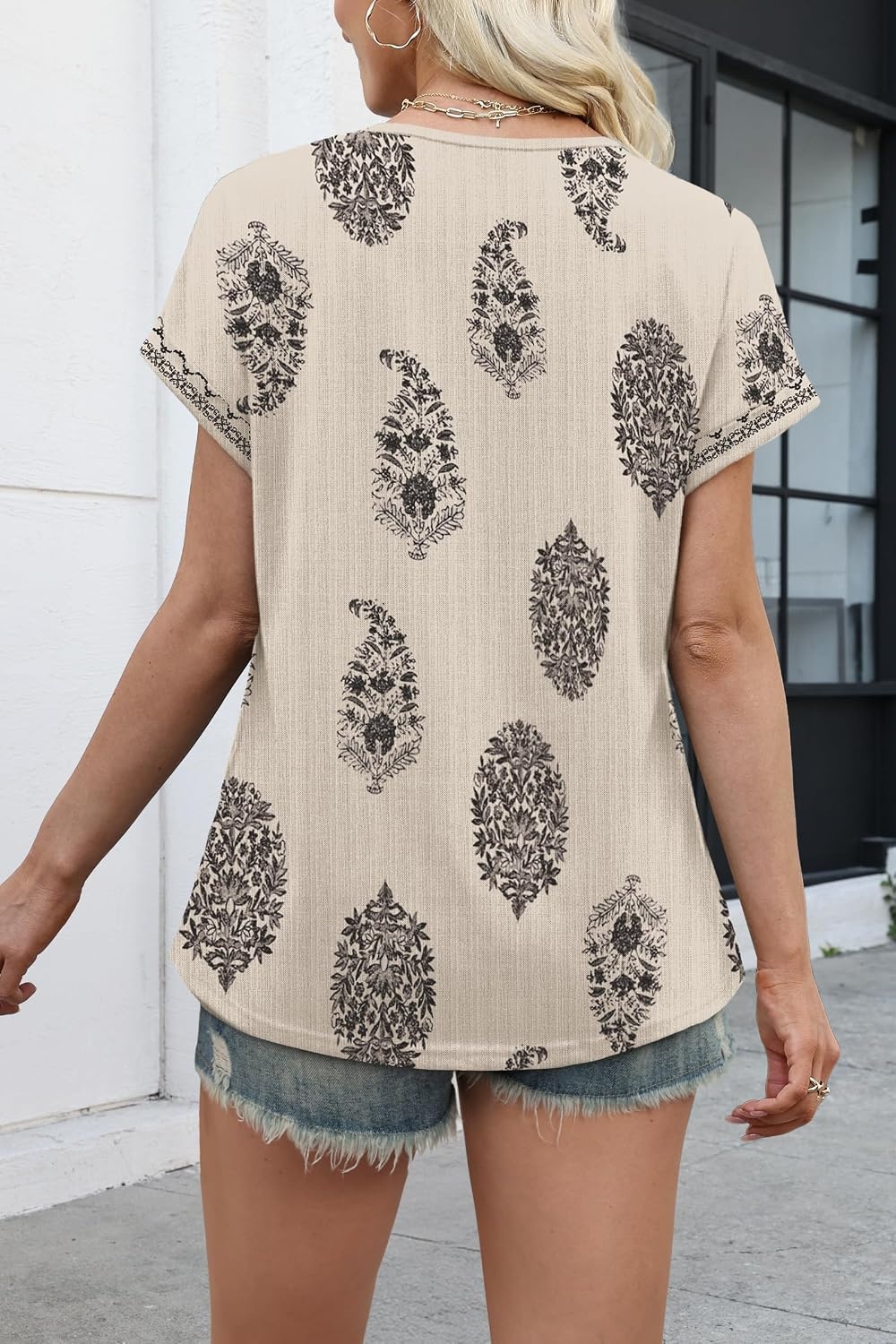 image:imageWIHOLL Women Lightweight Textured Shirts Casual Short Sleeve Tunic Tops Loose Fit 2026 Summer Spring Blouses PlainPrintBoho