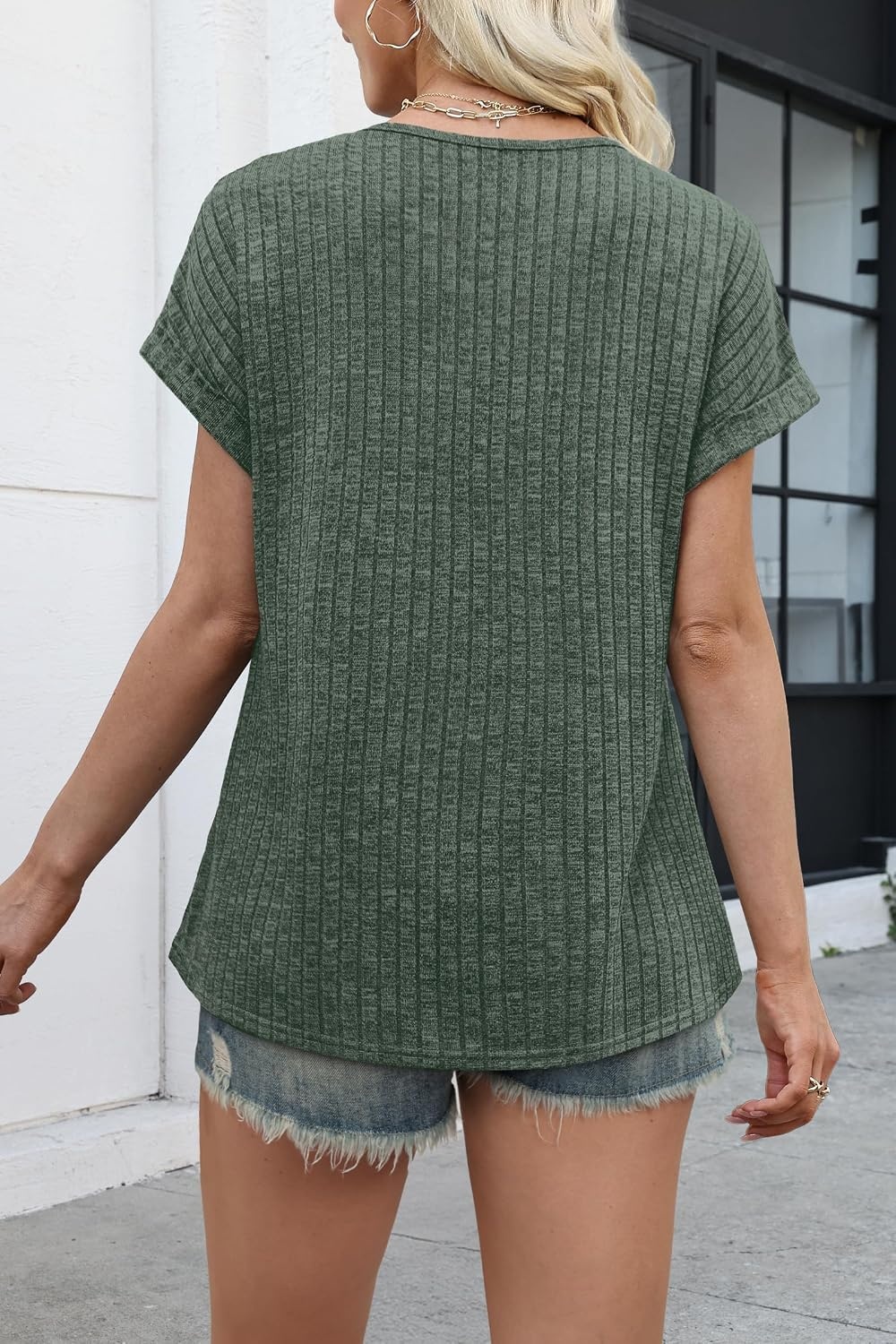 image:imageWIHOLL Women Lightweight Textured Shirts Casual Short Sleeve Tunic Tops Loose Fit 2026 Summer Spring Blouses PlainPrintGreen