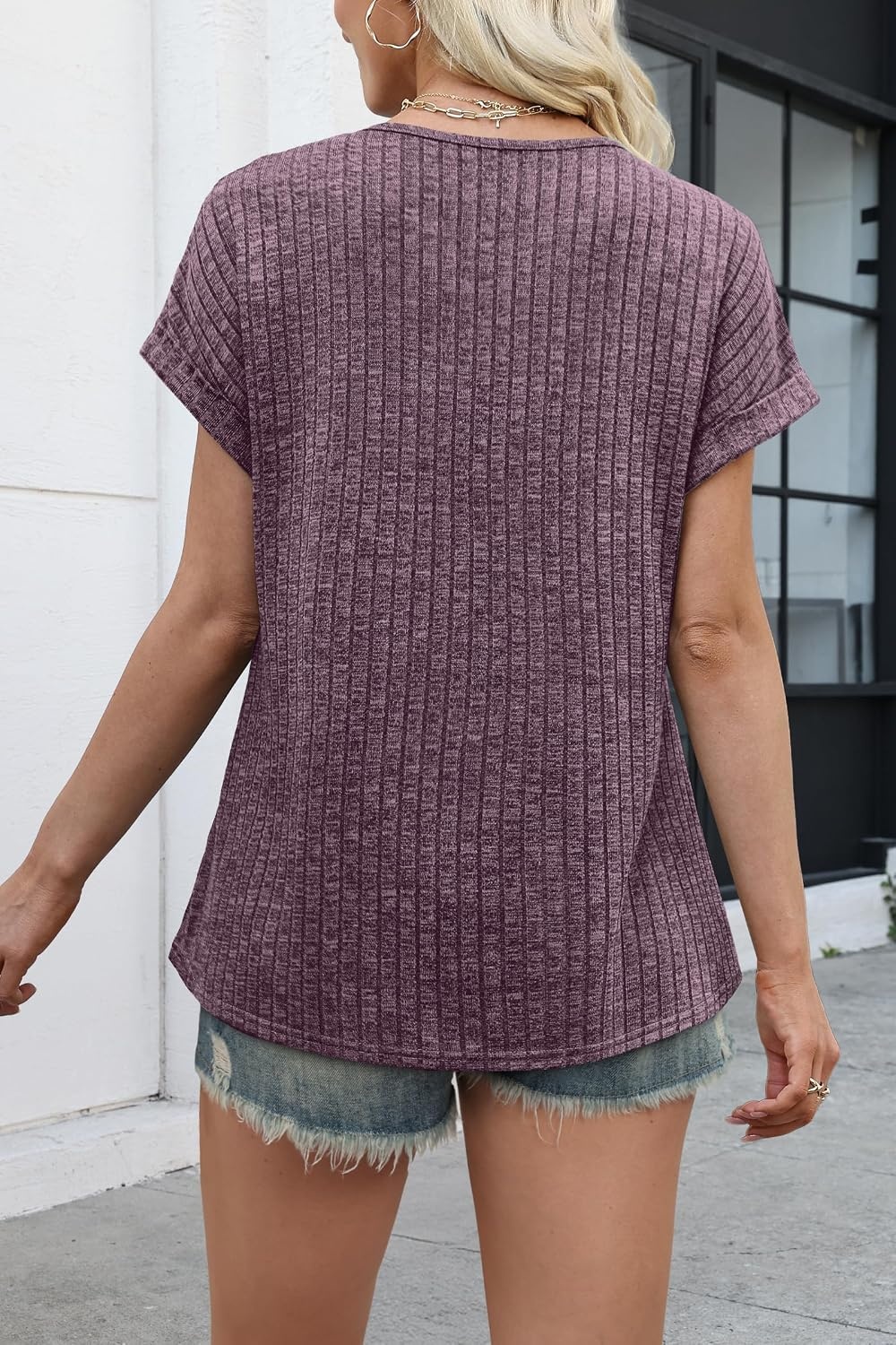 image:imageWIHOLL Women Lightweight Textured Shirts Casual Short Sleeve Tunic Tops Loose Fit 2026 Summer Spring Blouses PlainPrintPurple Red