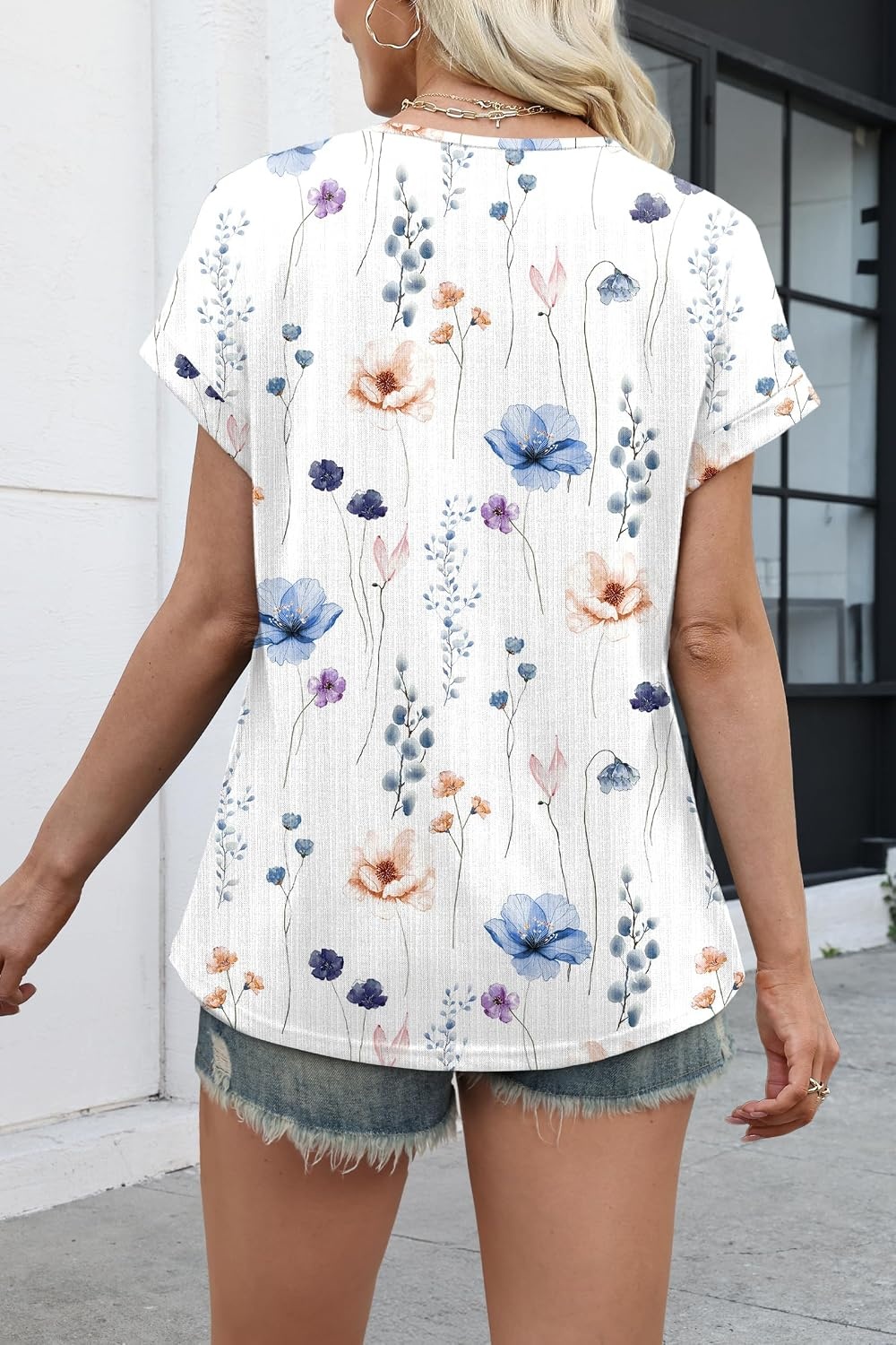 image:imageWIHOLL Women Lightweight Textured Shirts Casual Short Sleeve Tunic Tops Loose Fit 2026 Summer Spring Blouses PlainPrintWhite Floral