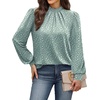 WIHOLL Long Sleeve Shirts for Women Mock Neck Tops Pleated Front Blouses Dressy Casual Spring Fall Clothes 2026 Fashion(03 – Sage Green Dots)