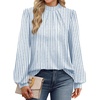 WIHOLL Long Sleeve Shirts for Women Mock Neck Tops Pleated Front Blouses Dressy Casual Spring Fall Clothes 2026 Fashion(05 – Light Blue Stripe)