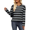 WIHOLL Long Sleeve Shirts for Women Stripe Tops Loose Oversized Fall Outfit(Black White Blue)