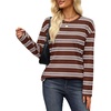 WIHOLL Long Sleeve Shirts for Women Stripe Tops Loose Oversized Fall Outfit(Brown White Blue)