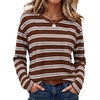 WIHOLL Long Sleeve Shirts for Women Stripe Tops Loose Oversized Fall Outfit(Brown White Blue)