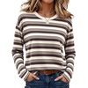 WIHOLL Long Sleeve Shirts for Women Stripe Tops Loose Oversized Fall Outfit(Coffe White Apricot)