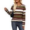 WIHOLL Long Sleeve Shirts for Women Stripe Tops Loose Oversized Fall Outfit(Green Brown)