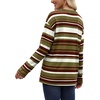 WIHOLL Long Sleeve Shirts for Women Stripe Tops Loose Oversized Fall Outfit(Green Brown)