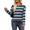 WIHOLL Long Sleeve Shirts for Women Stripe Tops Loose Oversized Fall Outfit(Green Pink)