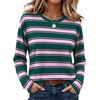 WIHOLL Long Sleeve Shirts for Women Stripe Tops Loose Oversized Fall Outfit(Green Pink)
