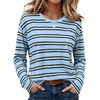 WIHOLL Long Sleeve Shirts for Women Stripe Tops Loose Oversized Fall Outfit(Light Blue Black)