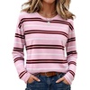 WIHOLL Long Sleeve Shirts for Women Stripe Tops Loose Oversized Fall Outfit(Pink White Brown)